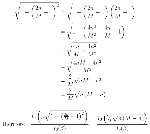 Alternate Kaiser Window Equation